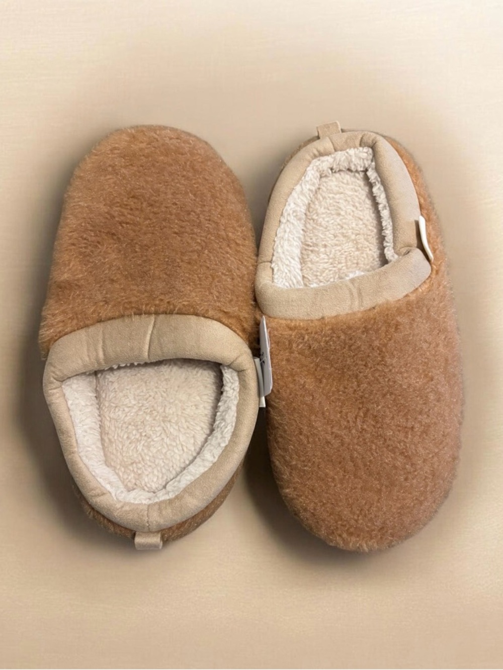 Women's Plush Tan Fleece-Lined Slip-On Slippers